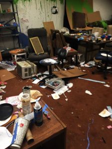 Photo Courtesy/CID Weekend vandals defecated on the carpet, threw food on the walls and stole tools. A clean-up day is scheduled this Sunday at 9 a.m., 2700 Little Mountain Drive.