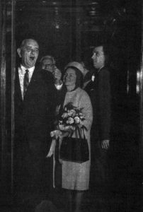 Courtesy of the San Bernardino Historical and Pioneer Society President Johnson and Lady Bird Johnson in "his" elevator at the Platt Building in San Bernardino in 1964.