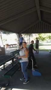 Photo/MJ Duncan The younger volunteers on Saturday morning contributing to the park’s beautification, pictured from left: Elder Davis, Chloe Melendez, Albert Chavez and Elder Sitton.   