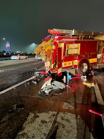 Fire Engine Struck on 10 Freeway in Fontana￼